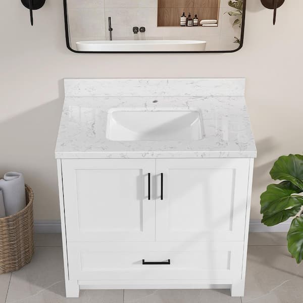 ☀️MEDISHINE+ UV WHITE☀️ Zeafive Kar 36.44 in. W x 22 in. D Carrara White Engineered Marble