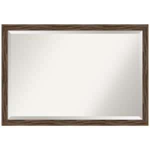 Regis Barnwood Mocha Narrow 38.5 in. W x 26.5 in. H Wood Framed Beveled Wall Mirror in Brown