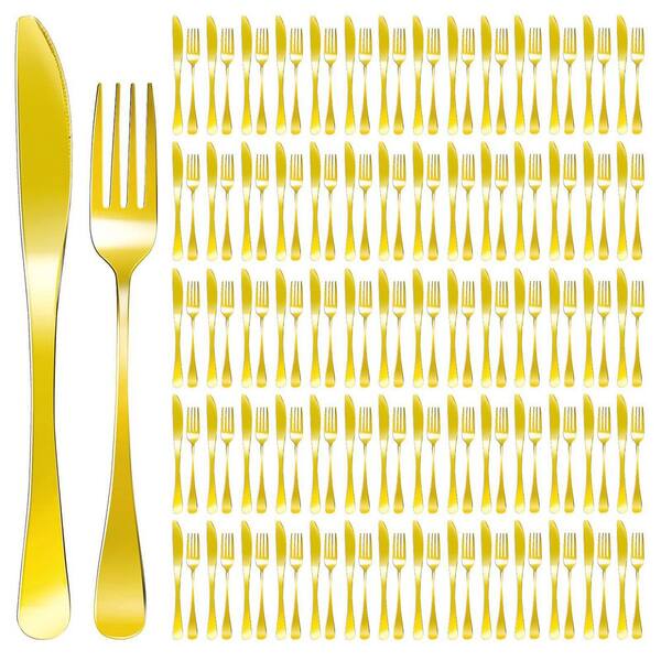 100-Piece Gold Stainless Steel Flatware Set with 50 Forks and 50 Knives
