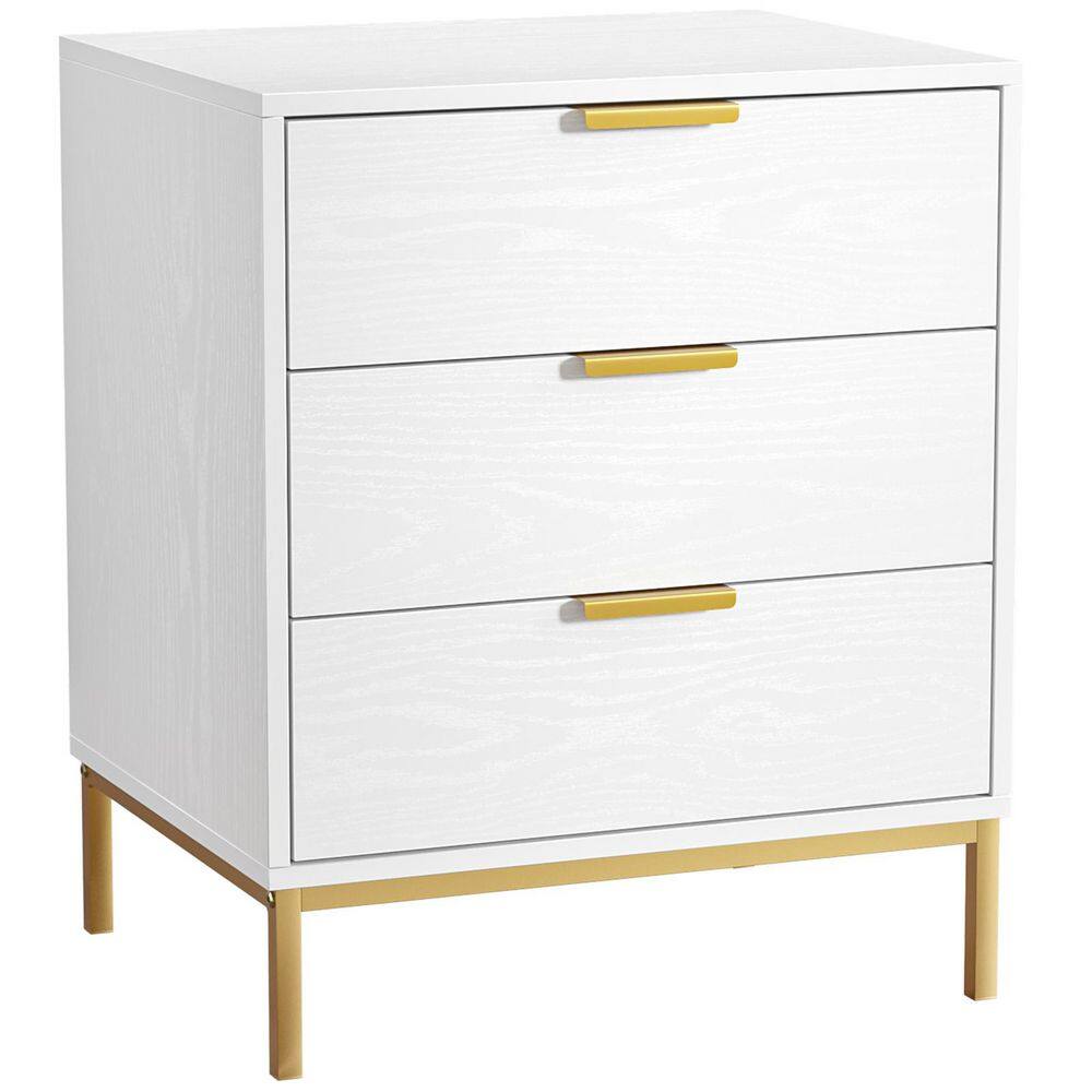 Modern Wood White Bedside Table 3 Drawers 19.8 in. W Nightstand for Bedroom, Dorm, or Small Spaces price history on PriceWatchPro