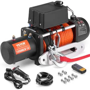 Electric Winch, 13,500 lbs., 12V DC Truck Winch with Φ3/8 in. x 80 ft. Synthetic Rope Aluminum Fairlead Remote Control