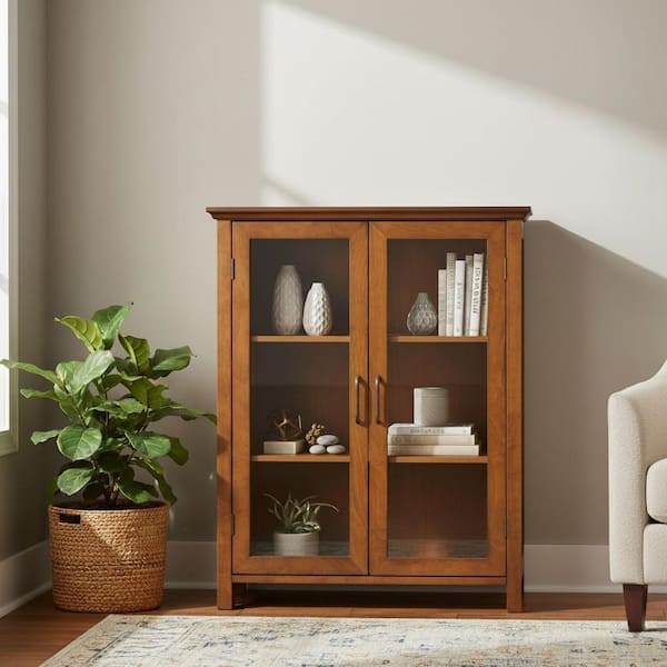 Avery 26 in. W x 34 in. H x 12.5 in. D Freestanding Two-Door Floor Storage Linen Cabinet in Oil Oak