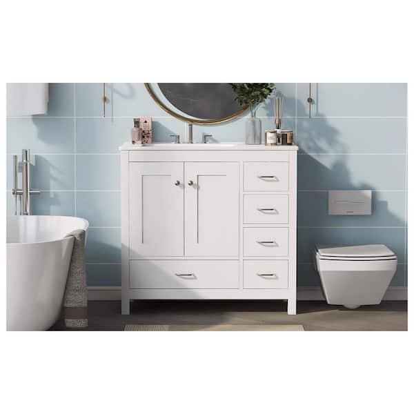 36 in. W x 18 in. D x 33. 9 in. H in Single Sink Freestanding White Bath Vanity, with White Ceramic Top Basin