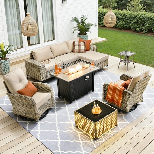 Caodoc 9-Piece Gray Wicker Outdoor Sectional Set Patio