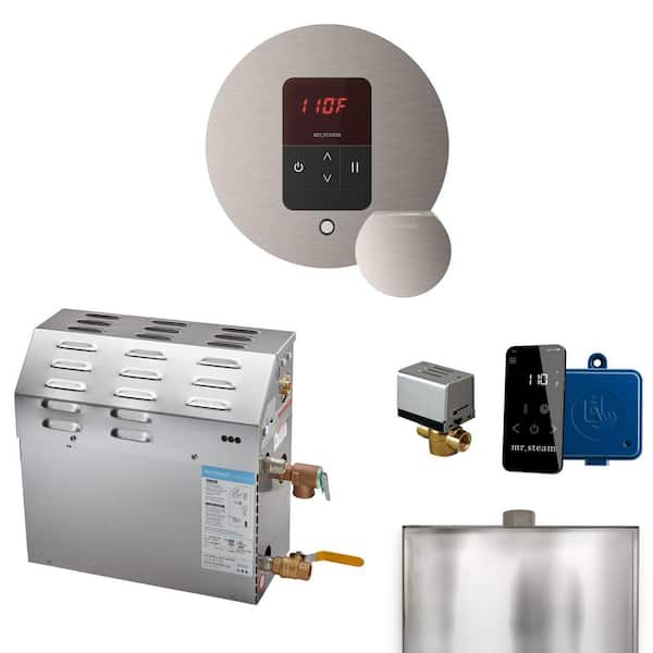 MS 5 kW (5000 W) Steam Shower Generator Package with Round iTempo Control in Brushed Nickel and Accessories