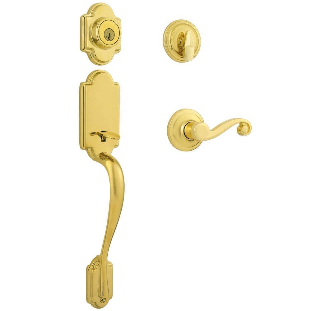 Kwikset Arlington Lifetime Polished Brass Single Cylinder Door Handleset  with Lido Door Handle Featuring SmartKey Security 800ANXLL L03 SMT CP