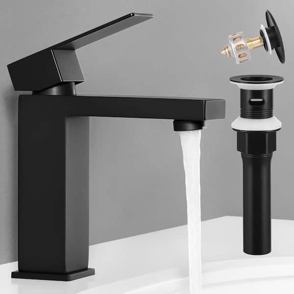 KES Single Hole Single Handle Bathroom Vessel Sink Faucet with Drain (with Overflow) Assembly in Matte Black