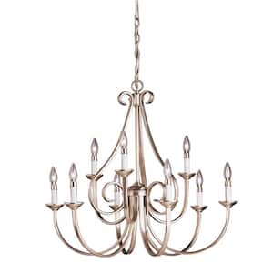 Dover 32 in. 9-Light Brushed Nickel 2-Tier Transitional Candle Empire Chandelier for Dining Room