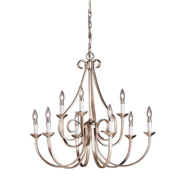KICHLER Dover 32 in. 9-Light Brushed Nickel 2-Tier Transitional Candle Empire Chandelier for Dining Room