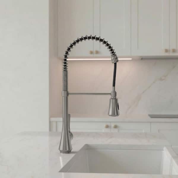 22.4 in. H Spring 1-Handle 2-Spray Pull Down Sprayer Kitchen Faucet Hot and Cold with 360° Swivel in Stainless Steel