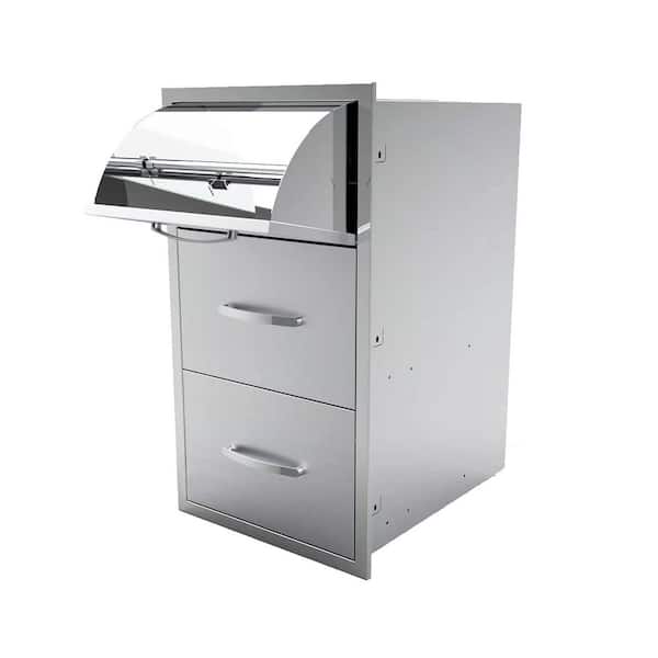 Outdoor Kitchen Stainless Steel 17 x 30 x 21 Inch Double Access Drawers with Paper Towel Holder Cabinet Combo