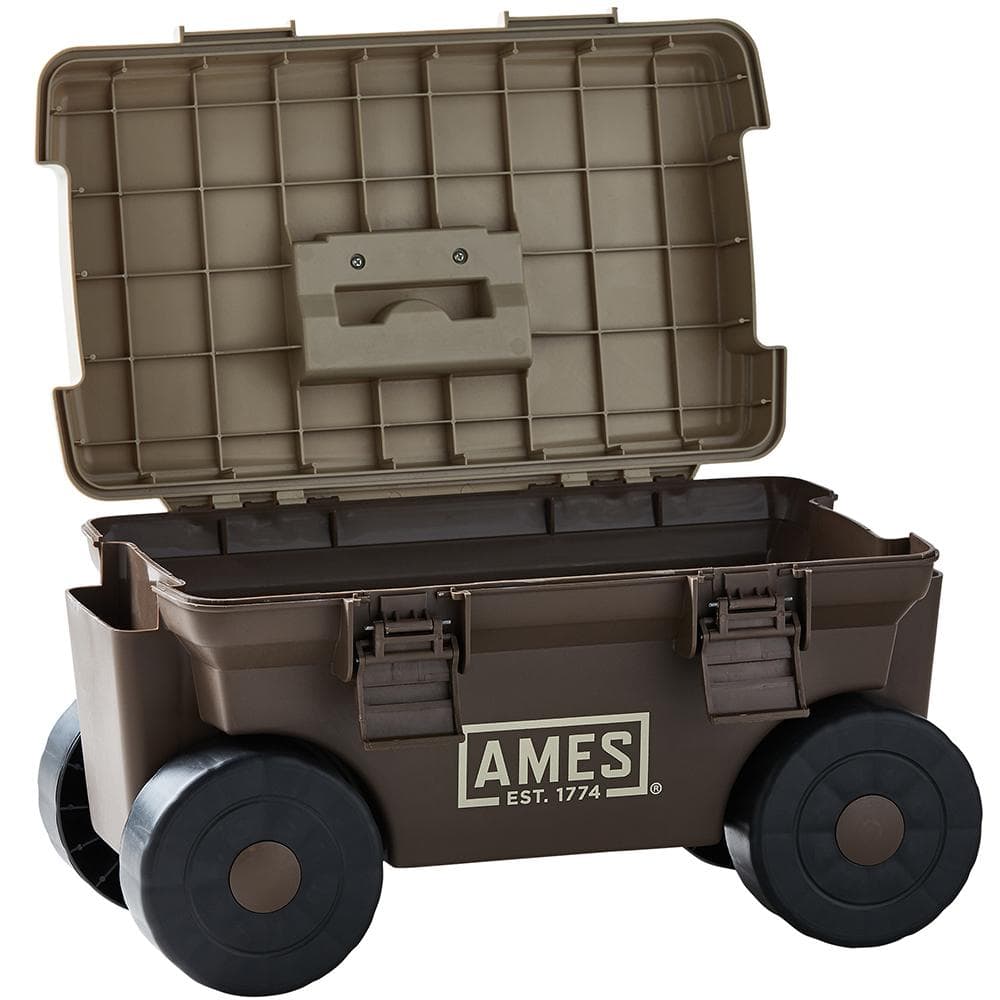 Brown and Beige Plastic Rolling Garden Storage Cart