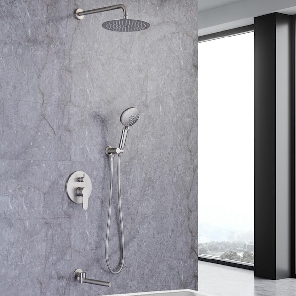 Staykiwi Single Handle 3 -Spray Patterns Tub and Shower Faucet 2.5 GPM in Spot Defense Brushed Nickel Valve Included