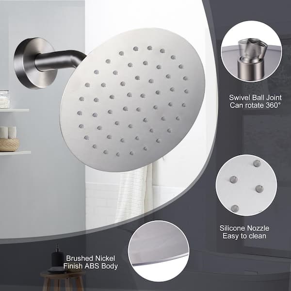1-Spray Pattern 1.8 GPM 8 in. Single Wall Mount Rain Fixed Shower Head in Brushed Nickel