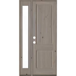 44 in. x 96 in. Rustic Knotty Alder Right-Hand/Inswing Clear Glass Grey Stain Wood Prehung Front Door with Left Sidelite