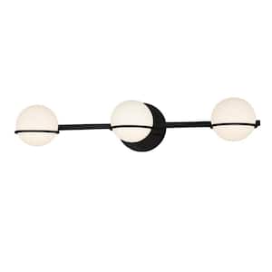 Fusion Centric 23 in. 3-Light Matte Black Vanity Light Bar with Opal Glass Shade