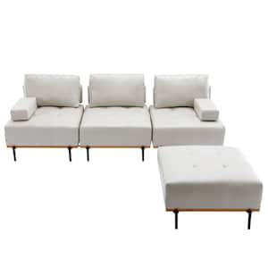 100.7 in. L-Shape Palomino Fabric Sectional Sofa in Beige with a Removable Ottoman