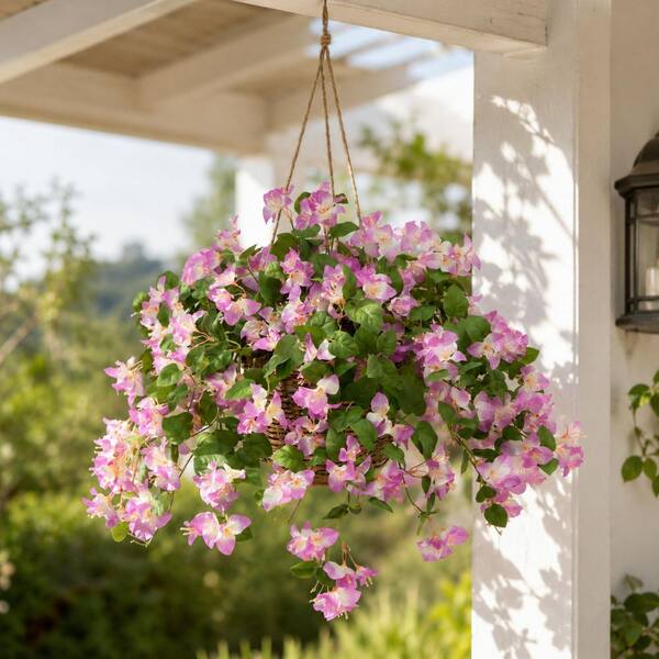 18 in. UV Resistant Artificial Bougainvillea in Hanging Basket