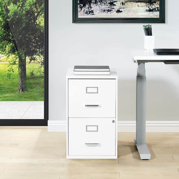 OSP Home Furnishings Drawer White Metal 14.25 in. Locking 2-Drawer Vertical File Cabinet
