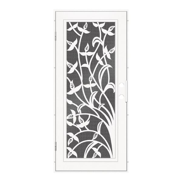 Unique Home Designs Yale 30 in. x 80 in. Right Hand/Outswing White Aluminum Security Door with Black Perforated Metal Screen