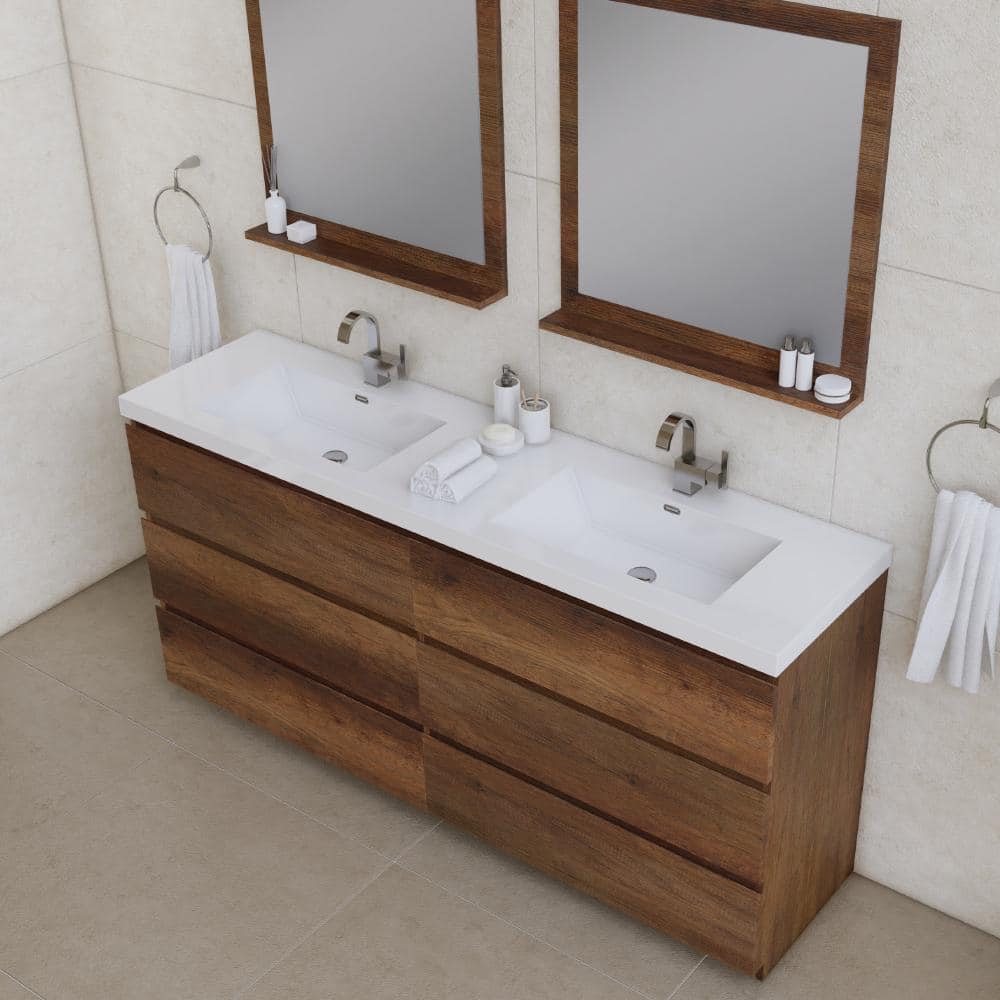 Paterno 72" Rosewood Brown MDF Freestanding Double Sink Bathroom Vanity