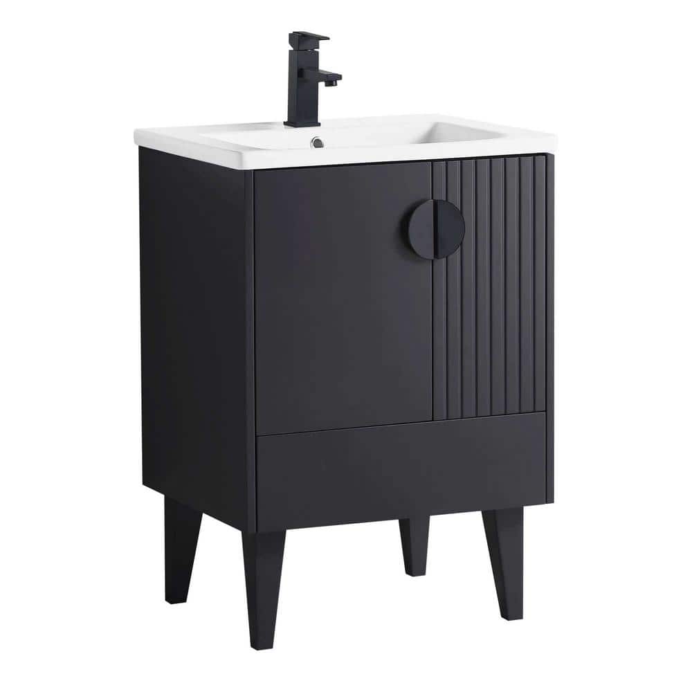 Venezian 24 in. W x 18.11 in. D x 33 in. H Bathroom Vanity Side Cabinet in Black Matte with White Ceramic Top price history on PriceWatchPro