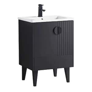 Venezian 24 in. W x 18.11 in. D x 33 in. H Bathroom Vanity Side Cabinet in Black Matte with White Ceramic Top