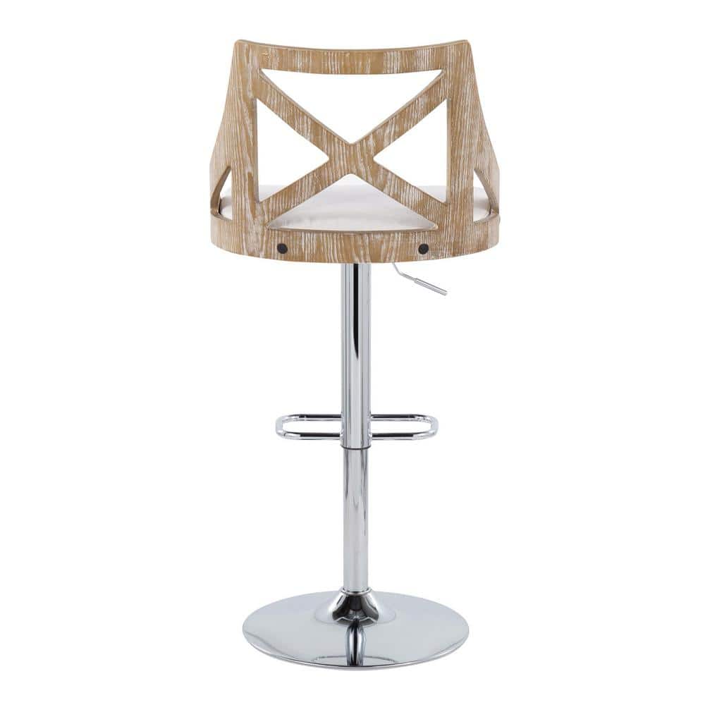 Charlotte Cream Fabric and White Wash Adjustable Swivel Barstool