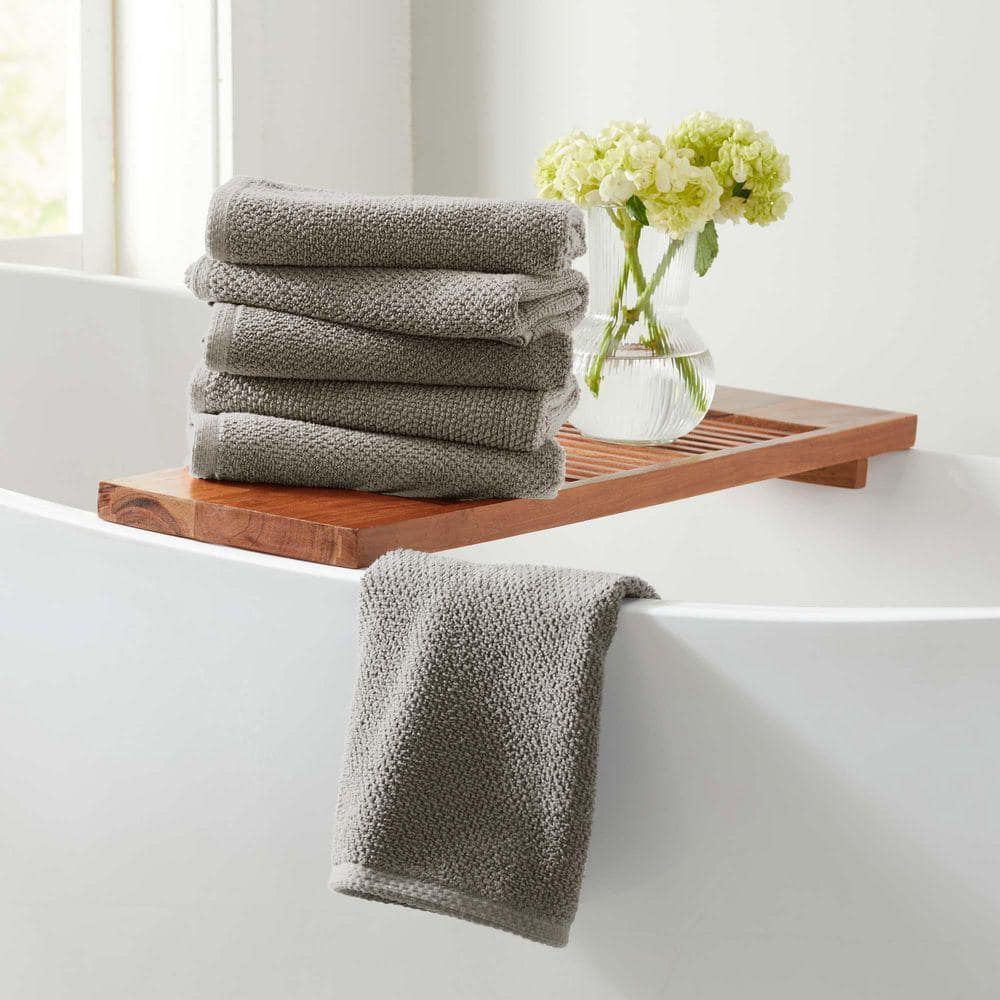 FRESHFOLDS Dark Grey 6-Pack Cotton Quick-Dry Hand Towel Set