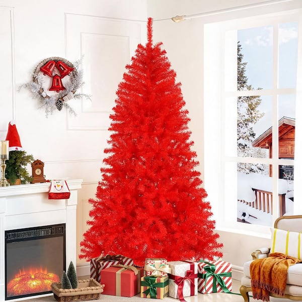 Red 6 ft. Unlit Artificial Classic Christmas Tree