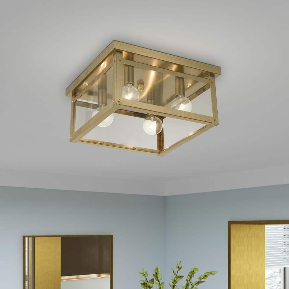 Milford Antique Brass 4-Light Clear Glass Flush Mount