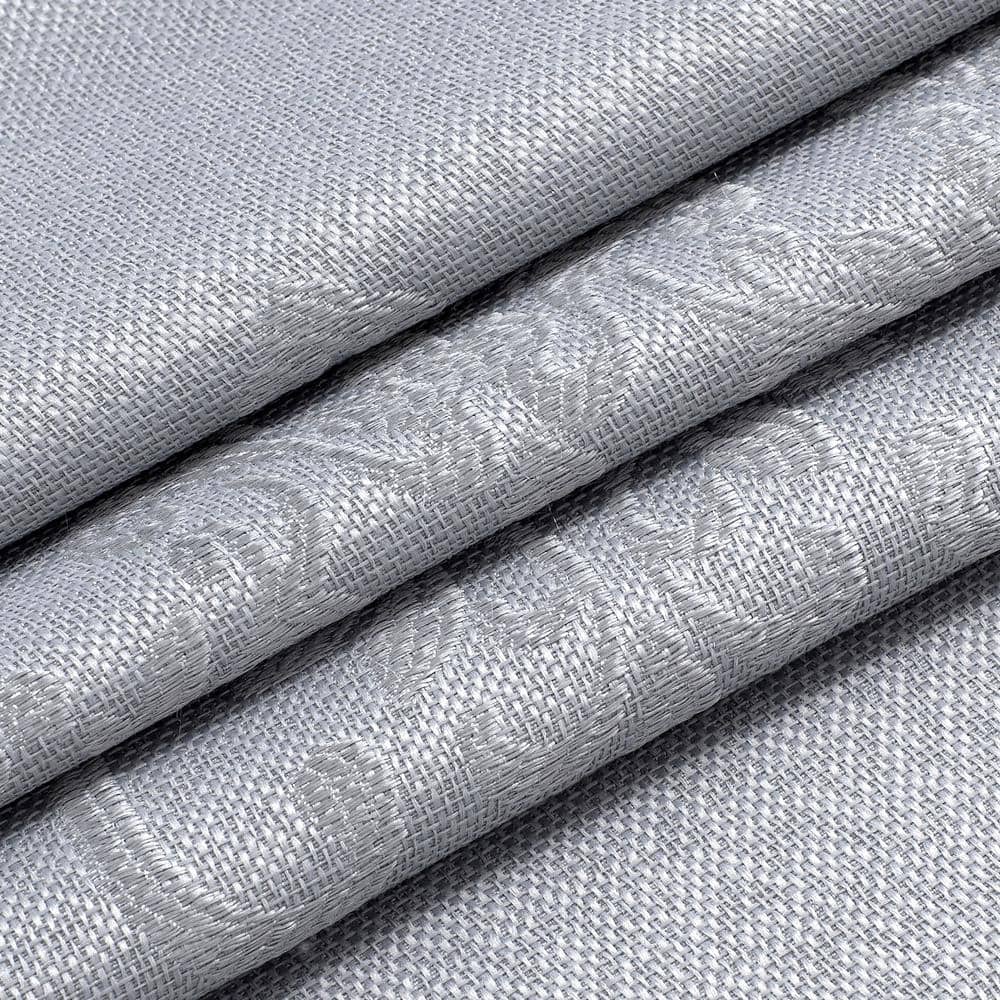 Silver Satin Embroidered Damask Shower Curtain with Liner