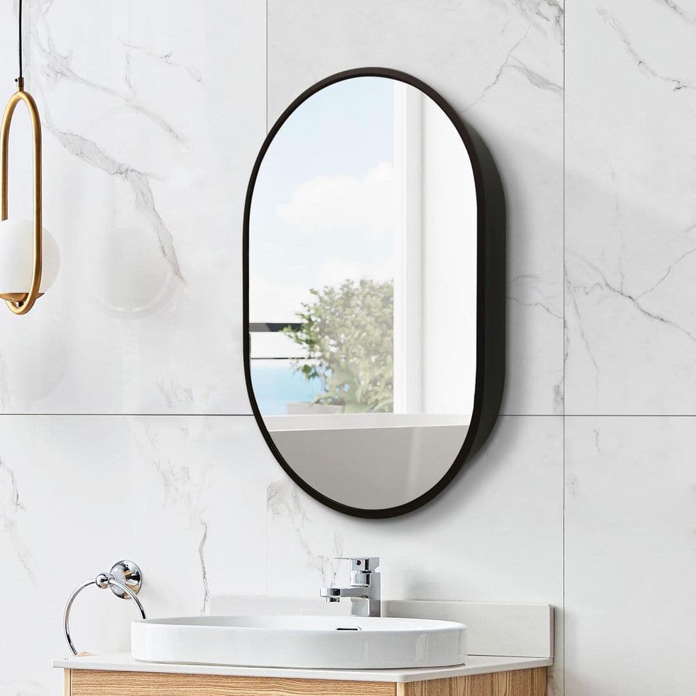31 in. W x 21 in. H Oval Black Metal Framed Wall Mount Bathroom Medicine Cabinet with Mirror price history on PriceWatchPro