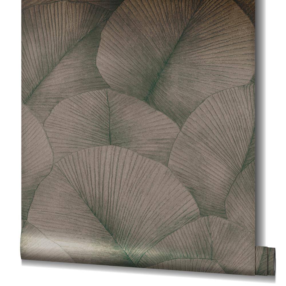 Kumano Brown Embossed Palm Leaf 3D Vinyl Wallpaper Roll