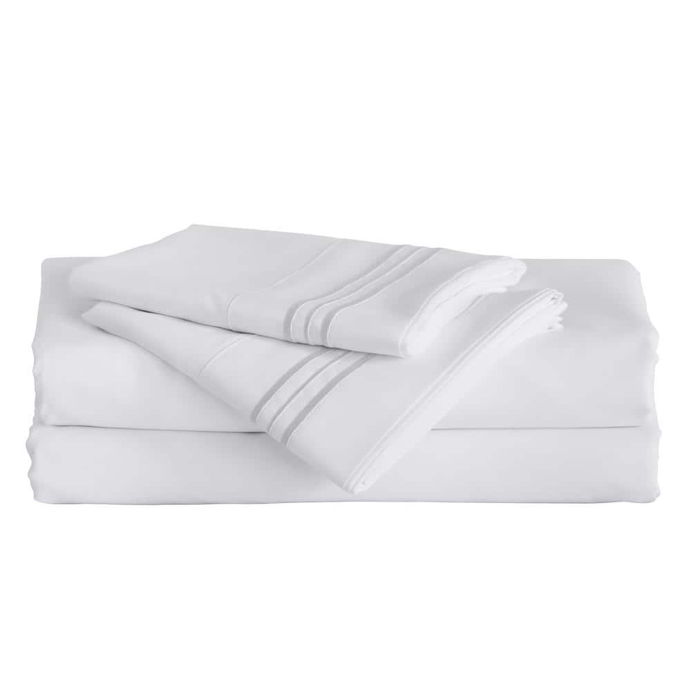 Furinno Angeland Vienne 4-Piece White Solid Microfiber California King ...