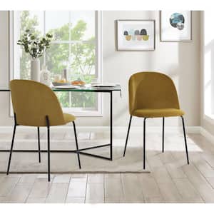 Puzzle Mustard Yellow Fabric Upholstered Side Dining Chairs (Set of 2)