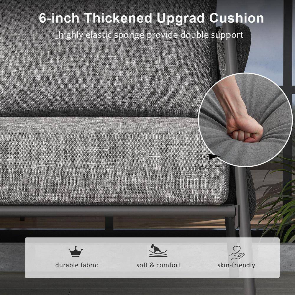 Close-up of a thick, upgraded cushion on outdoor furniture.