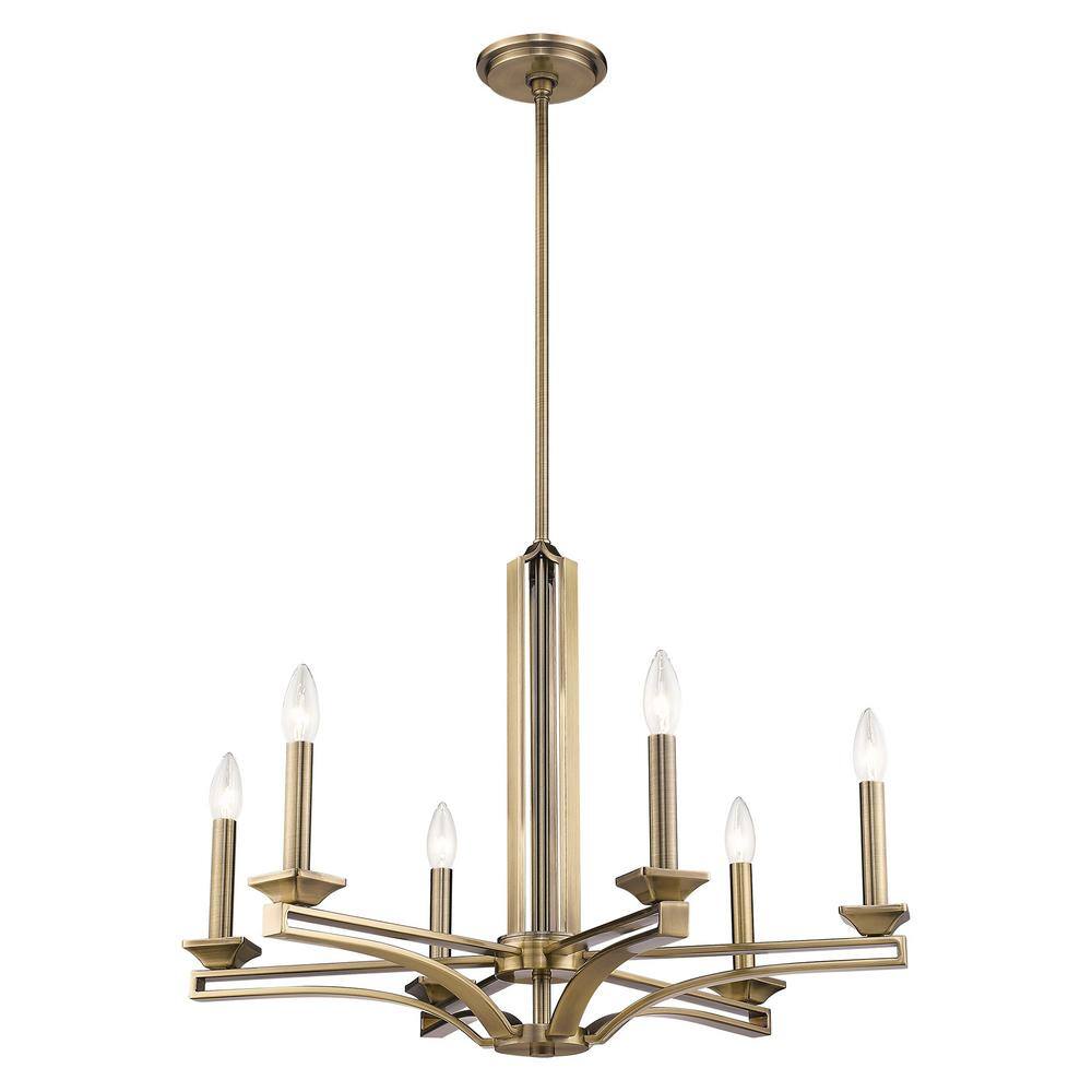 Antique Brass 6-Light Candelabra Chandelier with Adjustable Rods