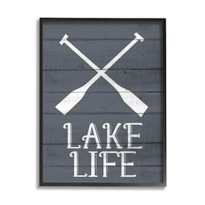 "Nautical Blue Lake Life Phrase Rustic Boat Oars" by Kimberly Allen Framed Typography Wall Art Print 11 in. x 14 in.