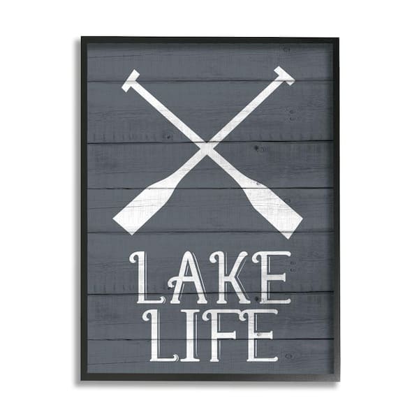 Stupell Industries "Nautical Blue Lake Life Phrase Rustic Boat Oars" by Kimberly Allen Framed Typography Wall Art Print 16 in. x 20 in.