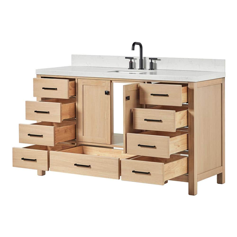 Cambridge 60.25'' Oak Single Sink Vanity with Quartz Top