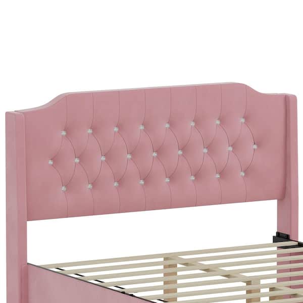 prime-roseさま専用ページ Sikaic Velvet Princess LED Bed with Drawers Pink