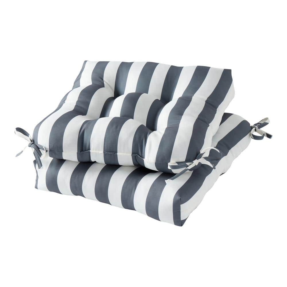 Canopy Stripe Gray 20" Square Outdoor Tufted Chair Cushion Set