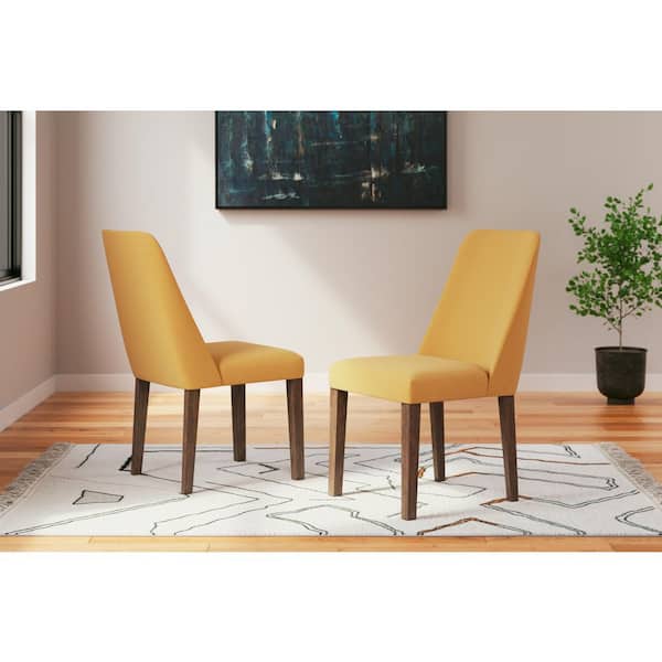 Lyncott Brown/Yellow Polyester with Cushion and Solid Wood Frame Side Chair Set of 2