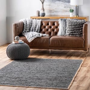 Sabby Hand Woven Leather Gray Doormat 3 ft. x 5 ft. Indoor Area Rug