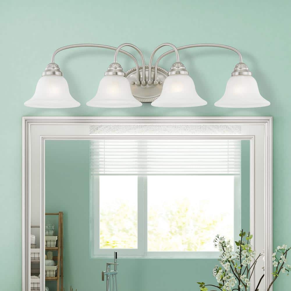 Edgemont 4-Light Vanity in Brushed Nickel with White Alabaster Glass