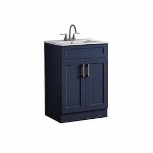 24 in. W x 18 in. D x 32 in. H Modern Freestanding Bathroom Vanity in Blue with White Ceramic Single Sink