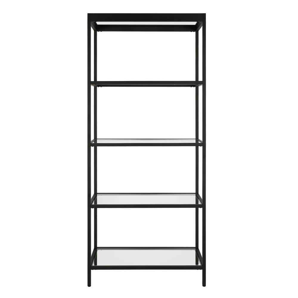 Alexis 70'' High Blackened Bronze Bookcase with Tempered Glass Shelves