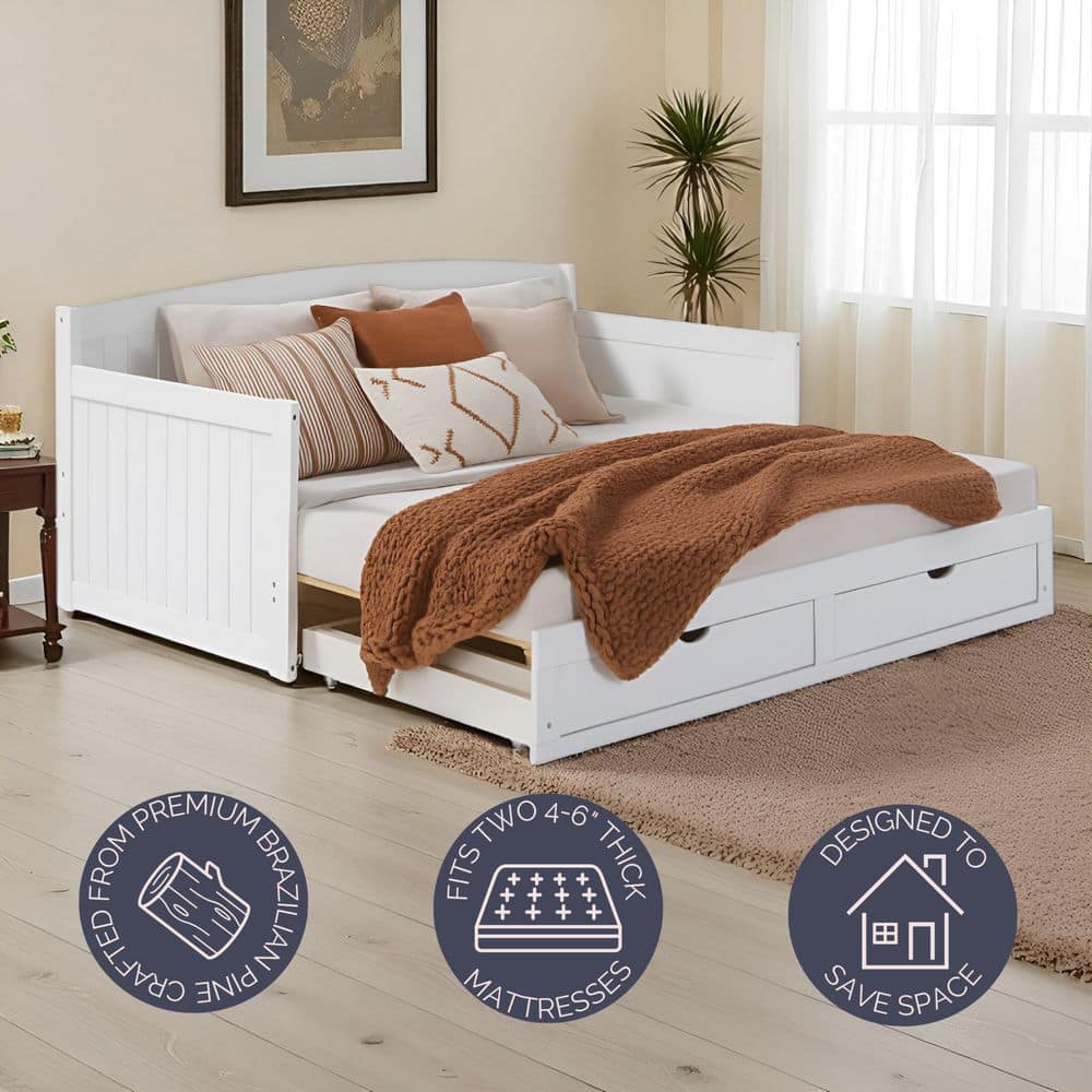 Alaterre Furniture Harmony 1-Piece White Twin Daybed with King Conversion AJHO11WH