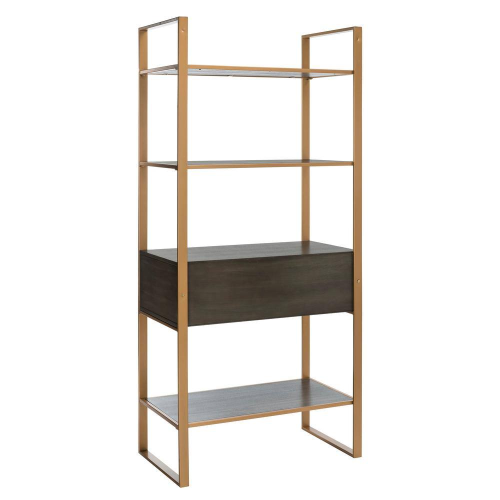 Contemporary Gold and Grey Oak Etagere with Storage Drawer